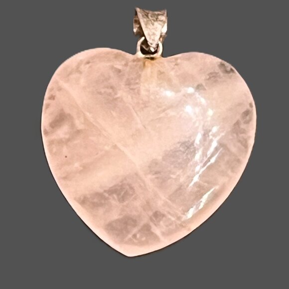 ✨🆕 Vintage Rose Quartz Heart Pendant | Sterling Silver Bail | Healing Gemstone - Picture 1 of 2